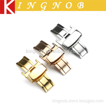 Watchband Buckle wholesale 12 14 16 18 20mm Sliver Rose Gold Double push button butterfly Clasp watch deployment clasp